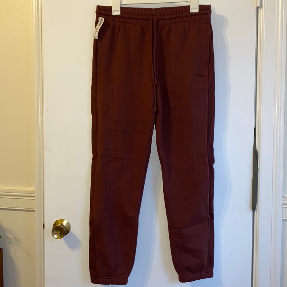 NEW Aritzia Cozy Fleece Boyfriend Sweatpants in Dark Maroon